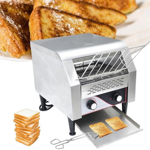 Tostadora de cinta transportadora comercial 300 rebanadas/hora Tostadoras industriales de acero inoxidable con velocidad ajustable - Equipo pesado para restaurantes/panaderías