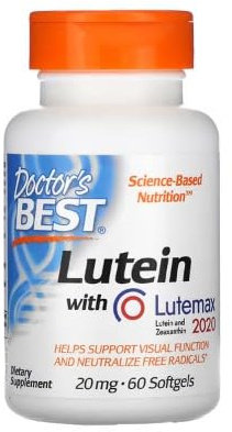 Doctor's Best Lutéine avec Lutemax, 20mg - 60 gélules souples - Soutien pour la Santé Oculaire