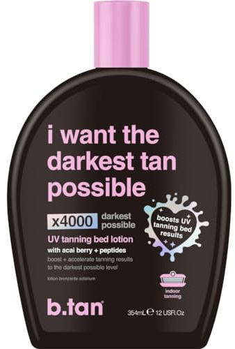 b.tan UV Tanning Bed Lotion | I Want The Darkest Tan Possible - x4000 Tan Intensifiers, Indoor & Outdoor Accelerator, Best Browning Body Tanner Extender, No Sun Protection, 12 Fl Oz