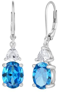 JO WISDOM Damen Hängende Ohrringe Ohrhänger Oval Silber 925 mit 3A Zirkonia Kristall März Geburtsstein Aquamarin Farbe,Schmuck für Frauen Frau Mutter sie