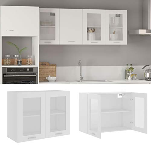 Vopese Hängeglasschrank Wandschrank HängendKüchenhängeschränke Küche Schrank Einbauküche Küchenzeile Küchenmöbel Oberschrank Küchenschrank Küchenmöbel Weiß 80x31x60 cm Holzwerkstoff