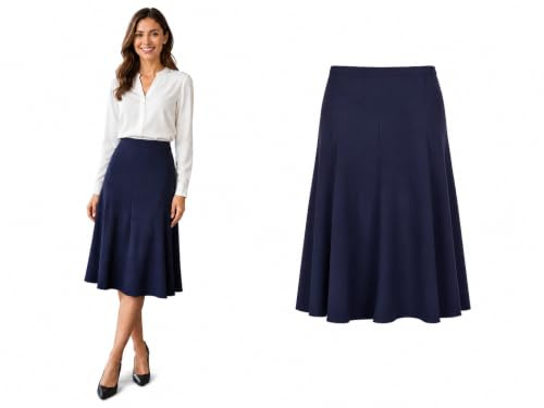Inspire Me Womens Skirts 8 Panel Half Elasticated 27 Inch Knee Length Casual Stretchy Flared Work Dress Maxi Skirt Ladies Soft Stretch Pleated Skirt Multiple Colours Girls School Skirt(Navy, 16)