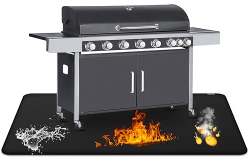 Tappetino per Griglia da Esterno, Tappetino per Griglia Ignifugo su Entrambi i lati, Tappeto Ignifugo per Camino, Impermeabile e a prova di olio, 60 x 105 cm, Protezione per Barbecue a gas