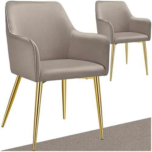 tectake® 2er Set Stuhl, Esszimmerstühle, ergonomischer Samt Stuhl Sessel, Möbel für Wohnzimmer, Armlehnstuhl für Esstisch, als Küchenstuhl, Essstühle skandinavisch, Schalenstuhl modern - Taupe
