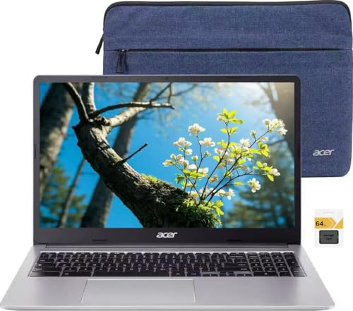 acer Laptop Chromebook 315, laptop HD de 15.6 pulgadas, Intel Pentium N6000, 4 núcleos, 4 GB LPDDR4X, 128 GB eMMC, cámara web, WiFi 6, Chrome OS, funda protectora, plata, tarjeta micro SD TWE de 64 GB