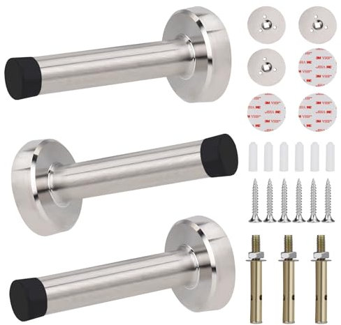 Arrêt de Porte en Acier Inoxydable Butée de Porte Adhesive Murale avec Caoutchouc Vis pour la Protection des Meubles et des Murs 3 Pièces