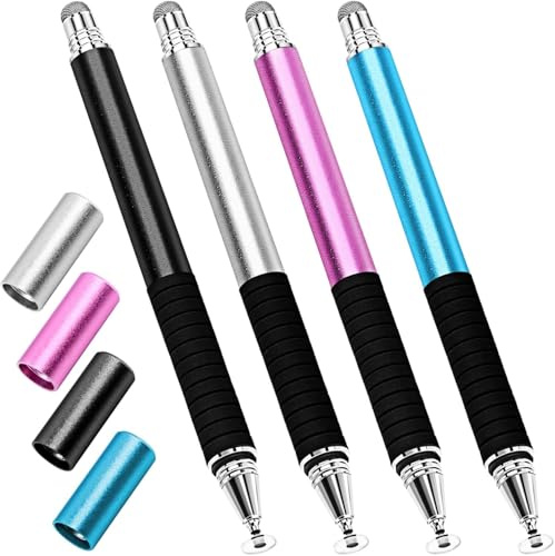 Kapazitiver Eingabestift (4er-Pack, 2-in-1 Präzisionsserie), Faserspitzen, universal kompatibel mit iPhone/iPad/Android/Tablet