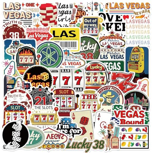 50 Stück Las Vegas Aufkleber Wasserdichte Ästhetische Cartoon Aufkleber für Laptop Skateboard Motorrad Auto Scrapbook Telefon Gepäck,Vinyl Funny Unterhaltung Spiel Sticker für Erwachsene Jugendliche
