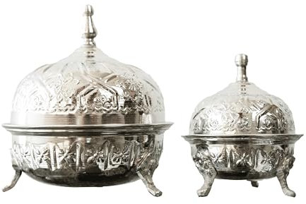 Genérico Zuccheriera marocchina fatta a mano in rame, con leghe di nichel per un colore argento, diametro 10 cm, altezza 9 cm. (9 cm x 10 cm)