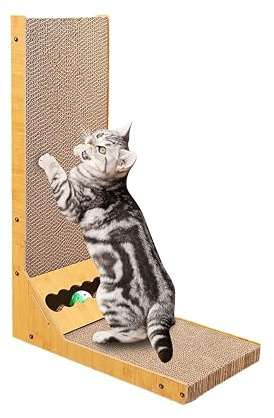 SilverChry Planche Gratter en Forme de L, 60 cm Griffoir pour Chat, avec Balle Joute d'Intérieur, Fabriqué en Carton de Haute Gualité, Grand Format XL