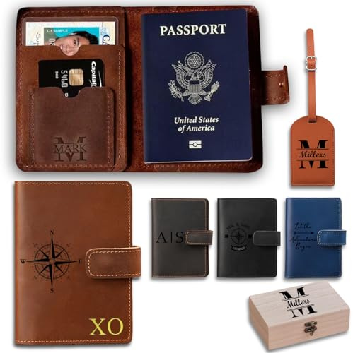 UIDMEN Personalisierter Reisepasshalter aus echtem Leder, Reisepass-Brieftasche, individuell gravierter Name, Organizer-Schutz für Reisedokumente, Geschenke für Vater, Ehemann, Freund