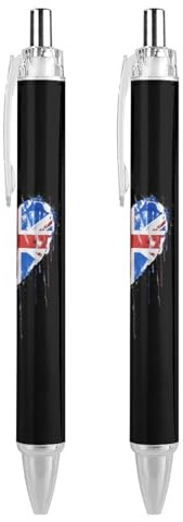 Lrtyuasq United Kingdom UK Flag Heart Custom Ballpoint Pen Ball Point Pen for Men Women Retractable Pens 0.5mm Blue Funny Printed, style