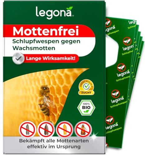 Legona Schlupfwespen gegen Wachsmotten - 3 Lieferungen je 1 Träger (1m²) - Für Imkerei, Bienenstock und Imkereibedarf schont Bienenwachs und Honigwabe