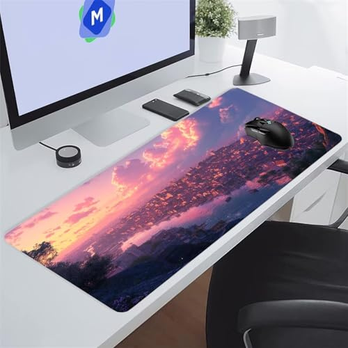 Tappetino Mouse XXL Gaming 1200x600x2 mm Paesaggio Urbano Anime Tappetino per Mouse Grande Cuscinetto per Tastiera Grande da Scrivania Gaming Mousepad Lavabile per Ufficio e casa