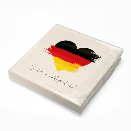 itenga 20x Servietten Deutschland Flagge Herz 30x30 cm 3-lagig – Guten Appetit – Papier-Servietten im 20er Pack