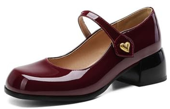 JZWBLDS Mujer Elegante Retro Tacones de Cuero de Charol Punta Cuadrada Mary Jane Zapatos de Tacón Bajo y Oficina,Rojo,45 EU