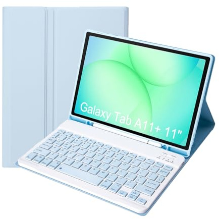 leleyo Funda con Teclado para Tablet Samsung Galaxy Tab A11+ de 11 Pulgadas, Cubierta Inteligente magnética con Teclado Bluetooth inalámbrico extraíble para Galaxy Tab A11+, Color Azul