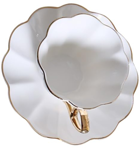 JEWEDECO Set Tazza Caffè Europea Vintage in Ceramica 180ml Piattino | Bianco, Bocca Ampia e Bordo Liscio, Finitura Curata, per Ristorante e Caffetteria