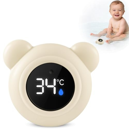 MOXYOY Badethermometer, Baby-Badethermometer, wasserdichtes LED-Display, Baby-Essentials für Neugeborene, Wasserthermometer mit 3 Farben-Display, digitales schwimmendes Wasserthermometer für