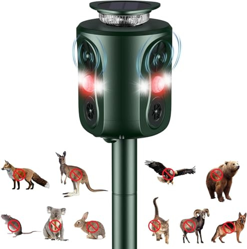 Katzenschreck Ultraschall Solar, 360 Grad Katzenschreck für Garten 5 Modus Einstellbar Marderschreck Tiervertreiber, 10m Mader Abwehr für Marder Katzen Waschbär Hunde Vögel Mäuse