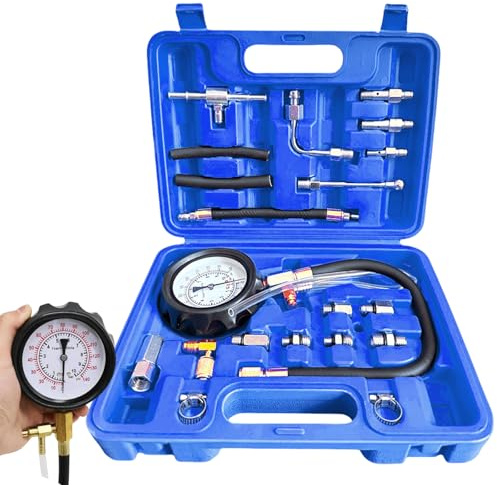 0-140 PSI Manómetro de combustible Tester: Kit TU-114 de prueba de presión de combustible, probador de presión de bomba de inyección, herramienta de diagnóstico para coches, camiones y motocicletas a
