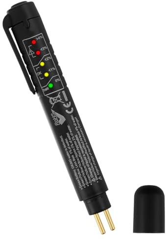 VerveFusion Tester per Liquido Freni a Penna, Indicatore LED 5 Livelli, Rilevatore Acqua con Punte in Oro, Colore Nero