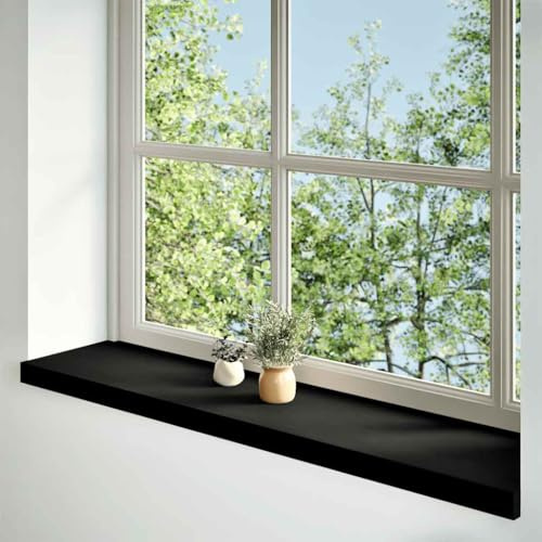 2 davanzali per finestre, colore marrone e nero, 120 x 25 x 2 cm, in legno massello di rovere | Superficie non trattata, facile da pulire, versatile come ripiano per decorazione