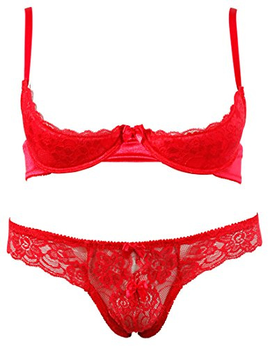 Cottelli Collection Lingerie - verführerisches Reizwäsche-Set für sie, gefütterter Bügel-Hebe BH, erotisches Dessous mit Ouvert-String, BH mit verstellbaren Trägern, rot