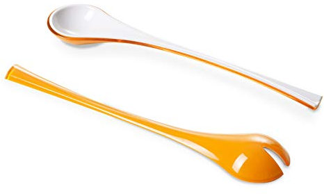 Omada Design Zweifarbige Salatgabel in Acryl (BPA FREE), Längsrichtung: 26 cm, Made in Italy, Spülmaschinenfeste Salatgabel, Linea Trendy, Weiße/Gelbe Farbe