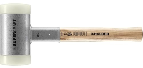 Halder SuperCraft Dead Blow Mallet 3366.080 - Non-Rebounding Mallet, Hard Nylon Inserts, Hickory Wood Handle with Overstrike Protector, 80mm, 7 lbs.