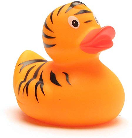 Duckshop I Badeente I Quietscheente I Ente Tiger - L: 7,5 cm - inkl. Badeenten-Schlüsselanhänger im Set