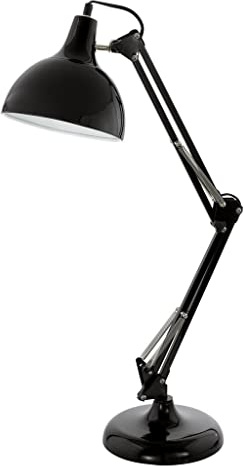 EGLO Tischlampe Borgillio 1 flammige Vintage Schreibtischlampe | im Industrial Design, Nachttischlampe aus Stahl, Farbe: Schwarz, Fassung: E27, inkl. Schalter