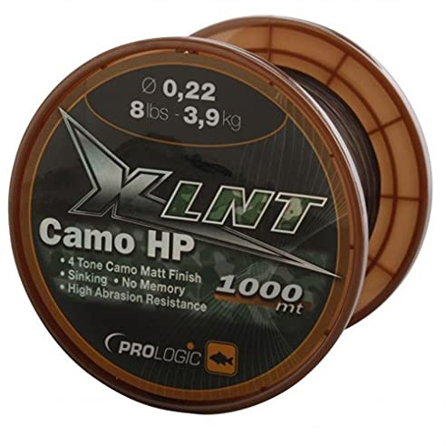 Prologic XLNT HP Camo 1000m - Karpfenschnur zum Karpfenangeln, Schnur zum Angeln auf Karpfen, Monofilschnur, Monoschnur, Durchmesser/Tragkraft:0.38mm / 20lbs / 9.8kg Tragkraft