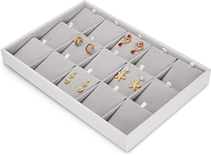 Oirlv Samt 15 Gitter Schmucktablett Schmuckaufbewahrung,Für Ohrringe, Ohrstecker,Aufbewahrung von Schmuck