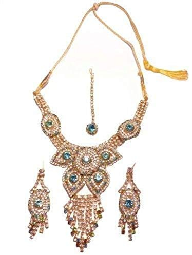 Bollywood Set Malaika bunt goldfarbige Fassung mit Bangles und Bindis Schmuck Set Accessoire