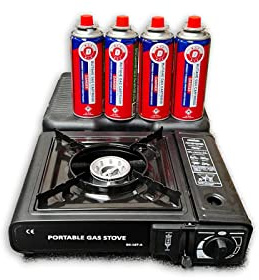 SI Portable Camping Gas Cooker Stove + 4 Free Gas Cartridges Refills