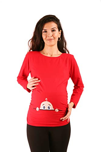 M.M.C. Nyfiken baby – mammaskjorta med motiv sweatshirt graviditetströja för graviditet, långärmad, röd, S