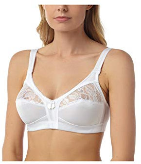 Camille White Floral Lace Full Cup Bra for Women - Non-Wired T Shirt Wireless Bra with Adjustable Straps & Soft Comfortable Support 38DD White