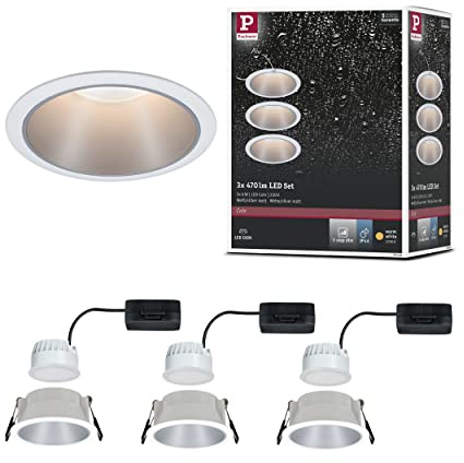 Paulmann LED Einbauleuchte Cole dimmbar incl 3x6,5W | 3 Deckenspots mit 270K warmweiß, rund, Weiß/ Silber aus Kunststoff/ ALu Zink, rostfrei auch fürs Bad IP44, 93410
