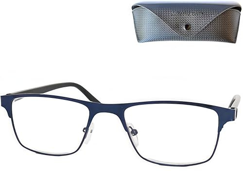Eckige Metall Blaufilter Brille mit Etui für Damen und Herren | Schmale Metallfassung mit 32 g, Nasenpads und Etui – für Bildschirmzeit, Büro, Lesen und Alltag.