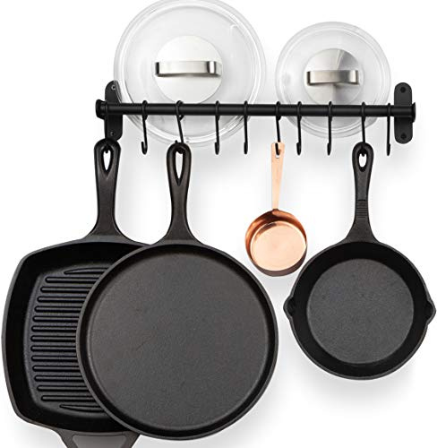 Wallniture Lyon Kitchen Rail with 10 Utensil Holder S Hooks for Hanging Kitchen Utensils Set and Cookware, 17 Frosty Black