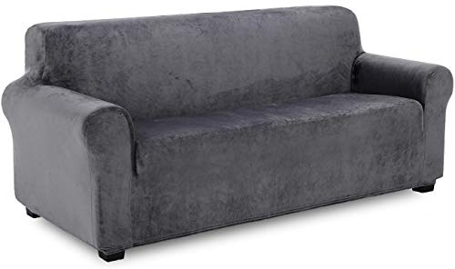 TIANSHU Samt Sesselbezug 3 sitzer,Soft Velvet Plush Couchbezug stilvolle Luxus-Möbelbezüge Anti-Rutsch-High Stretch Sesselbezug(3 Sitzer,Grau)