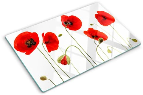 Tagliere in Vetro Temperato 80x52 cm con Stampe da Cucina Durevole e Igienico Rettangolare Resistente al Calore con Piedini Antiscivolo Antigraffio Facile da Pulire - Papaveri