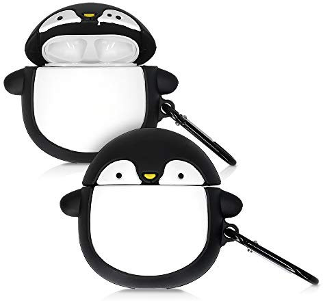 kwmobile Custodia per Apple Airpods 1 & 2 Cover - Protezione Resistente per Auricolari Wireless - in Silicone Antigraffio - Pinguino felice