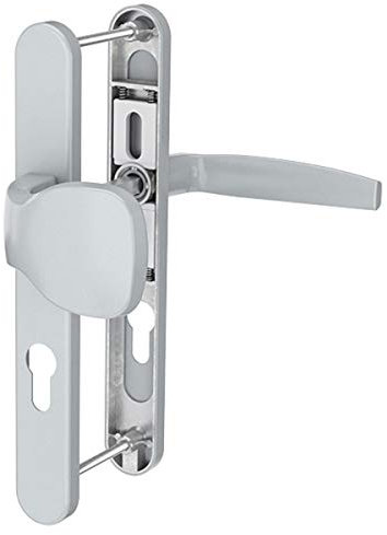 Langschildgarnitur Silber pulverbeschichtet 92mm Schmalrahmengarnitur PZ Wechselgarnitur Nebeneingangstür Haustür (Knopf/Drücker, Türstärke 71-86mm)