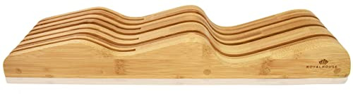 ROYALHOUSE Bamboo Knife Block Holder, in-Drawer Knife Drawer Organizer,Knife Block Without Knives, Fit for 7 Knives, Perfect for Home and Chefs, Gift for Any Occasion and Housewarming