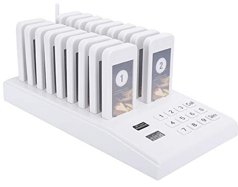 VBESTLIFE Restaurant Paging Beepers System, drahtloser Pager für Kundenwarteschlangen mit 1 Tastatursender + 18 Untersetzer-Pager-Summer für Kindergarten, Krankenhaus, Hotel(Weiß)