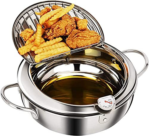 cigemay Freidora Tempura, Mini Freidora de Acero Inoxidable, Hogar de Estilo Japonés con Control de Temperatura, Adecuado para Cocina de Inducción(Los 24CM)