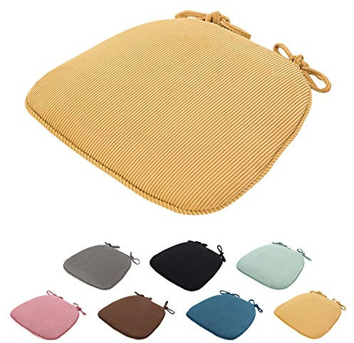 SWECOMZE 2 Stück Sitzkissen Stuhl 43x41x35cm - Sitzauflage Auflage Polster Stuhlkissen Sitzpolster mit Bändern Gartenstuhl (Gelb)