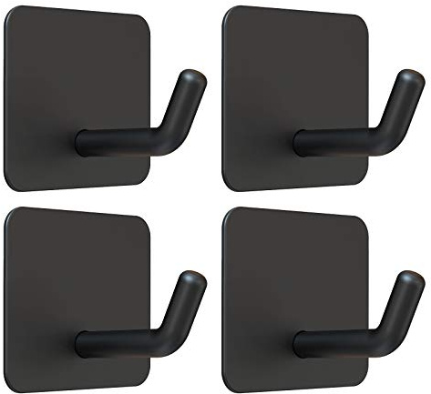VIS'V Adhesive Hooks, Heavy Duty Shower Wall Stick on Hooks, Waterproof, 2 Extra Adhesive Strips, Black, 4 Pcs